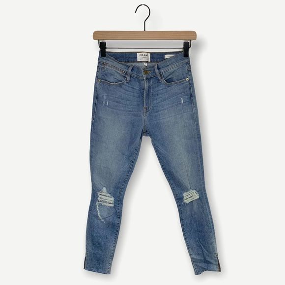 FRAME Le High Distressed Crop Skinny Jeans - Picture 1 of 8